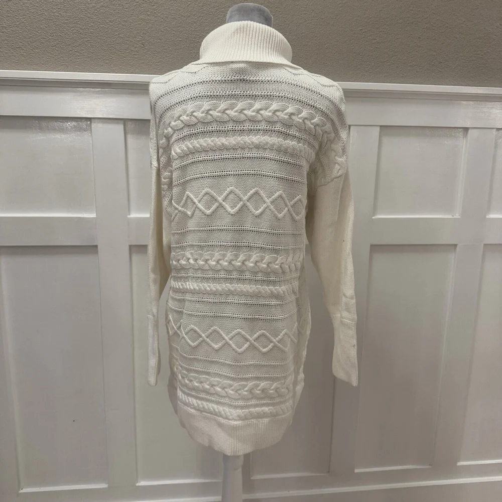 Chico’s Cream Boho Fringe Turtleneck Cable-Knit Tunic Sweater Women Size:2/L